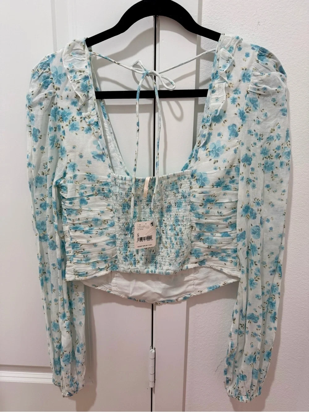 NWT Free People Another Life Printed Top in Light Blue Floral